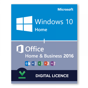 Windows 10 Home + Microsoft Office 2016 Home and Business Bundle - Digital Licences